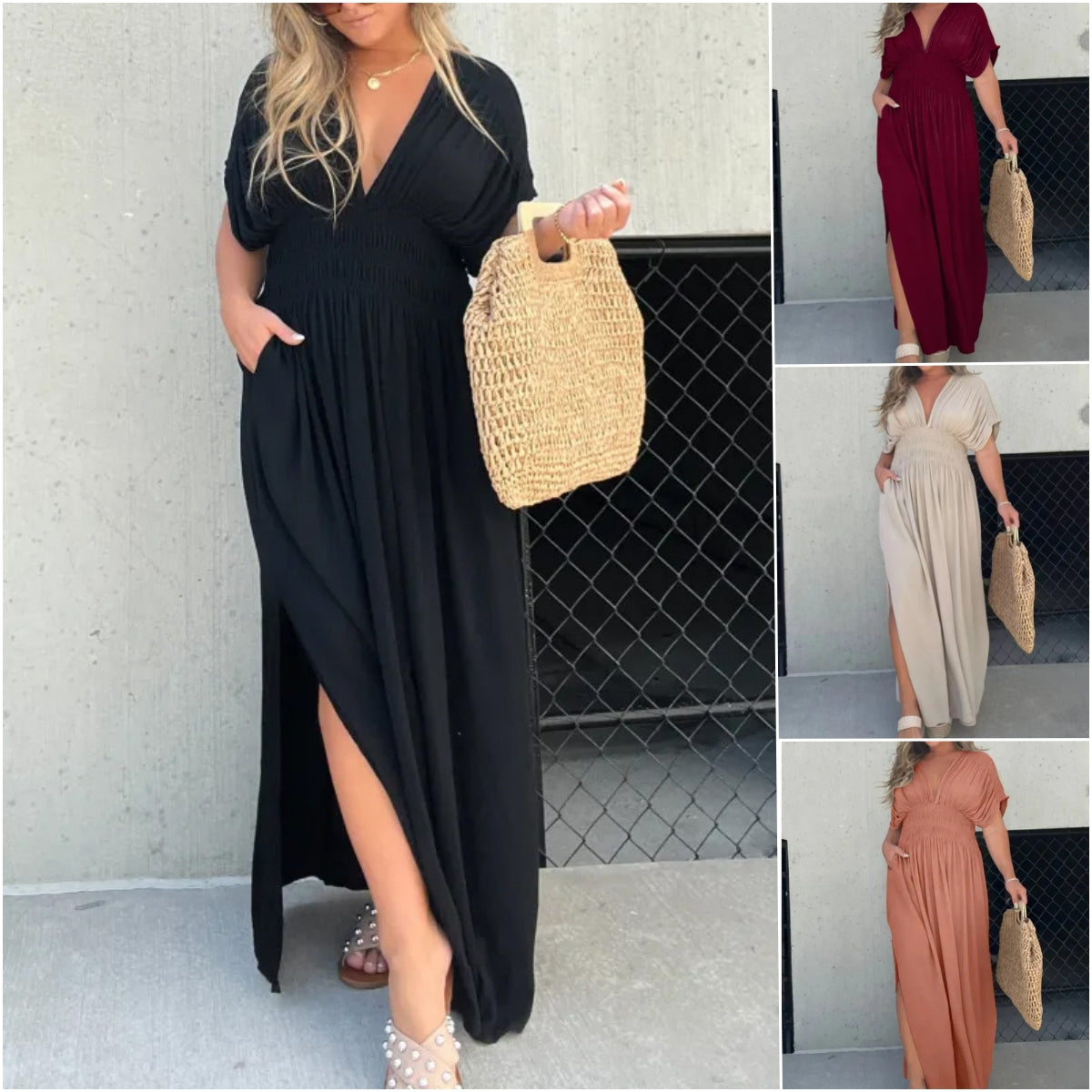 💐HEISSER VERKAUF 💗 SCHLITZ V-AUSSCHNITT MÜHELOS MAXI LANGES KLEID
