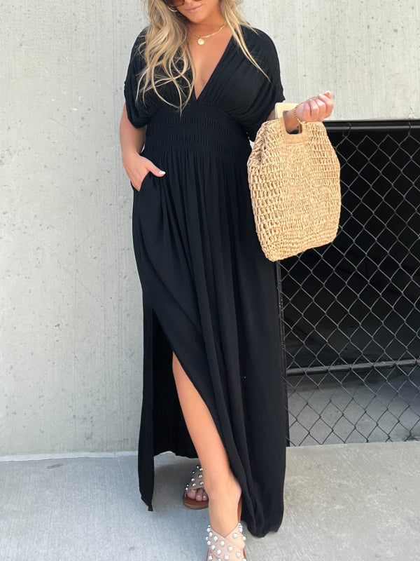 💐HEISSER VERKAUF 💗 SCHLITZ V-AUSSCHNITT MÜHELOS MAXI LANGES KLEID