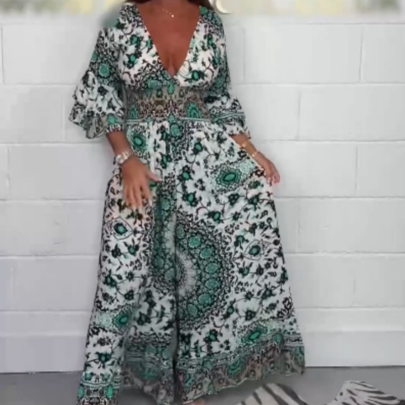 Bedruckter Jumpsuit mit V-Ausschnitt für Frauen