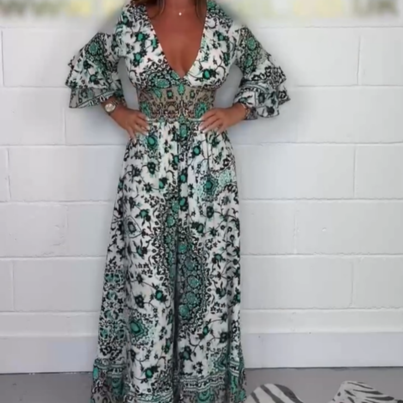 Bedruckter Jumpsuit mit V-Ausschnitt für Frauen