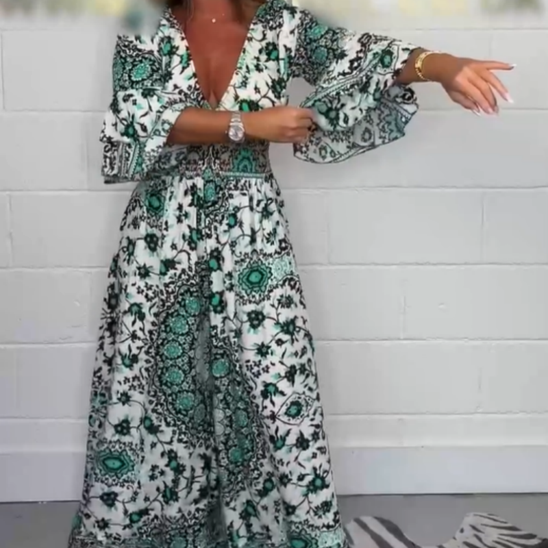 Bedruckter Jumpsuit mit V-Ausschnitt für Frauen