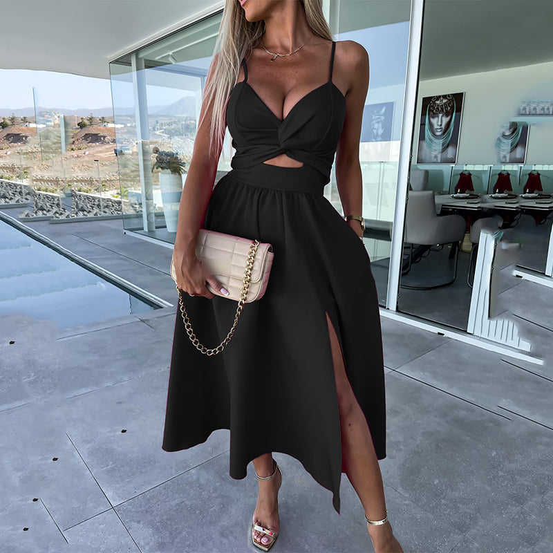 Damen Spaghettiträger Kleid mit hohem Schlitz