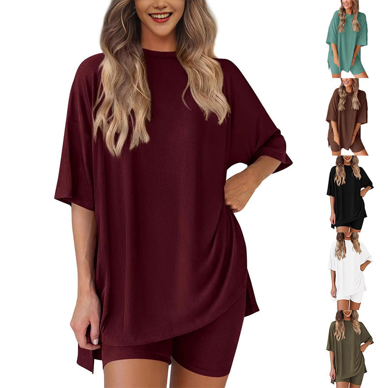 2025 Damen Sommer lässig übergroße Shirt Shorts Passende zweiteilige Casual Set