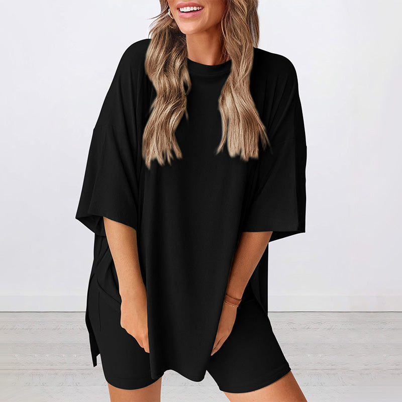 2025 Damen Sommer lässig übergroße Shirt Shorts Passende zweiteilige Casual Set