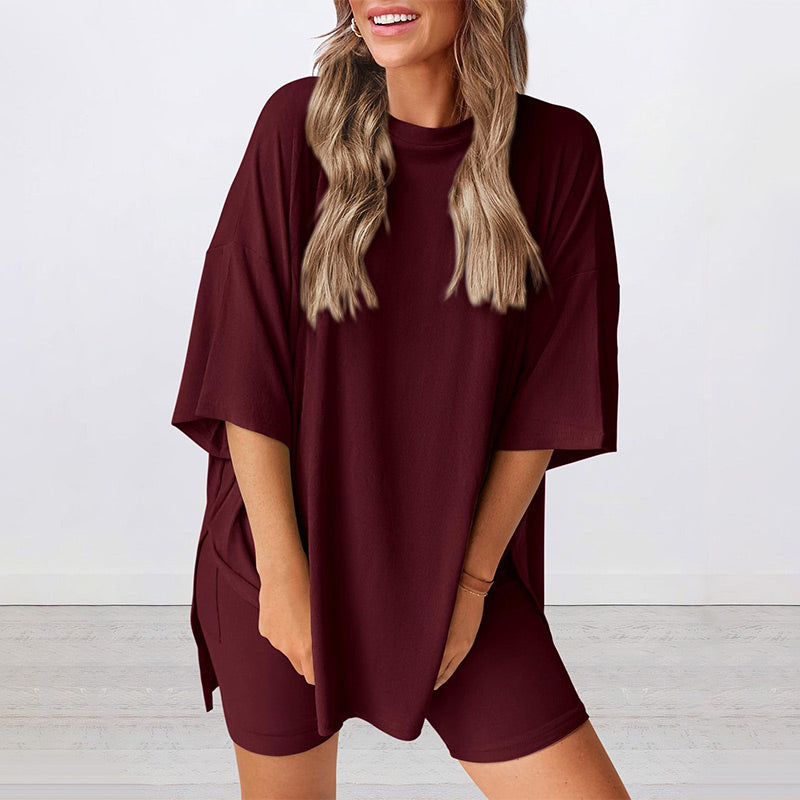2025 Damen Sommer lässig übergroße Shirt Shorts Passende zweiteilige Casual Set