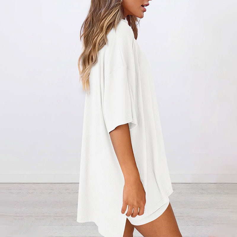2025 Damen Sommer lässig übergroße Shirt Shorts Passende zweiteilige Casual Set