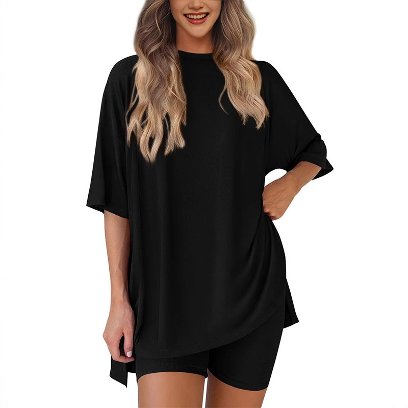 2025 Damen Sommer lässig übergroße Shirt Shorts Passende zweiteilige Casual Set