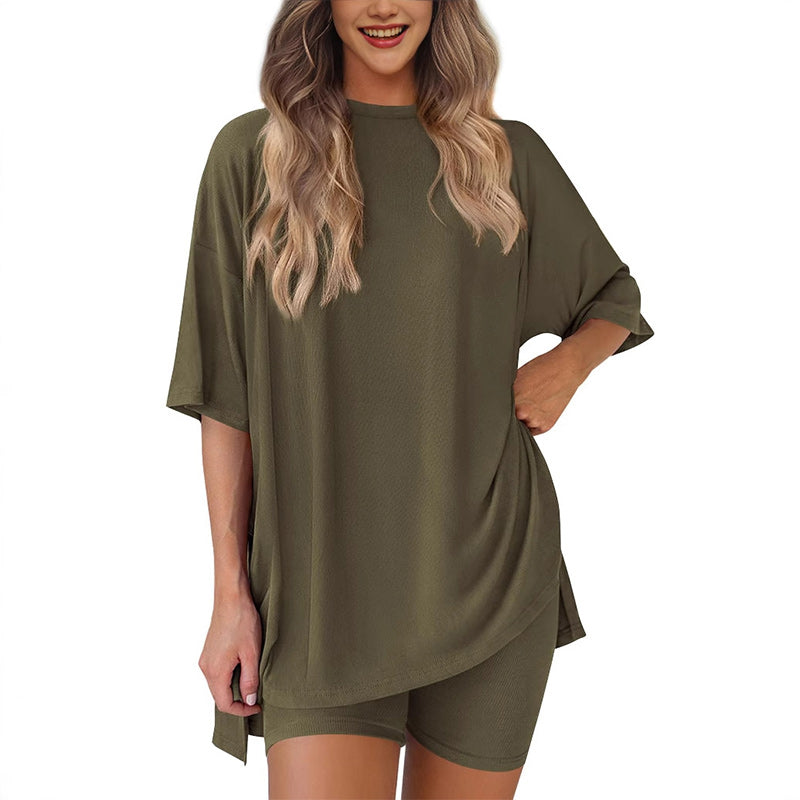 2025 Damen Sommer lässig übergroße Shirt Shorts Passende zweiteilige Casual Set