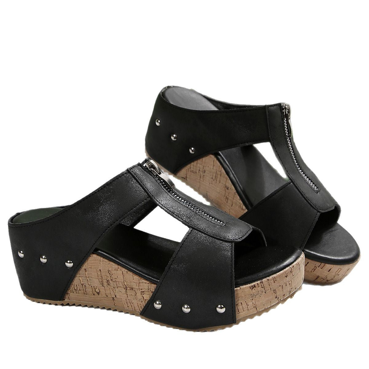 Frauen Mode Niete Keil Fisch Mund dicken Boden Sandalen