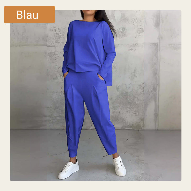 🔥2-teiliges Set mit langärmeligem Oberteil mit Rundhalsausschnitt & Hose💞🔥