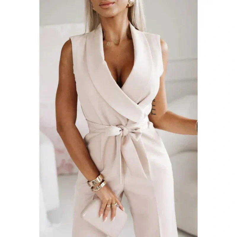 ☀️Frauen ärmelloser V-Ausschnitt Solid Jumpsuit🕊️