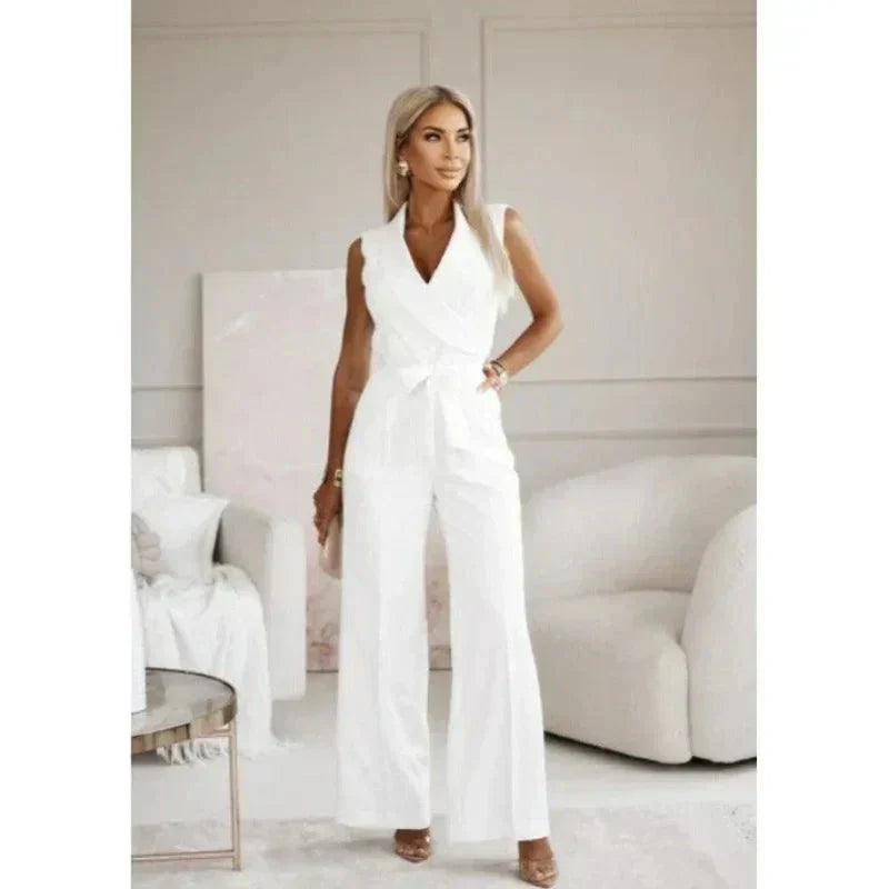 ☀️Frauen ärmelloser V-Ausschnitt Solid Jumpsuit🕊️