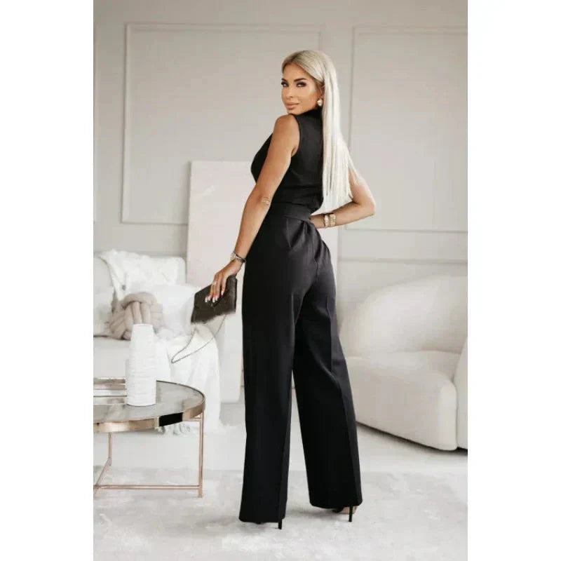 ☀️Frauen ärmelloser V-Ausschnitt Solid Jumpsuit🕊️