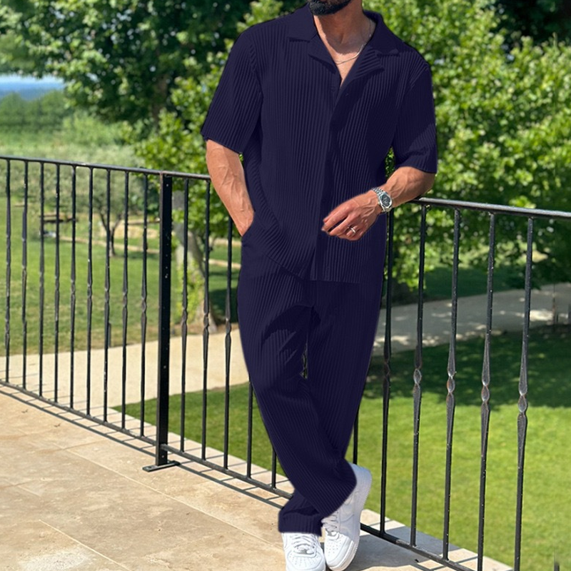 Herren modisches, lässiges zweiteiliges Sport-Set: Kurzarmhemd und Hose
