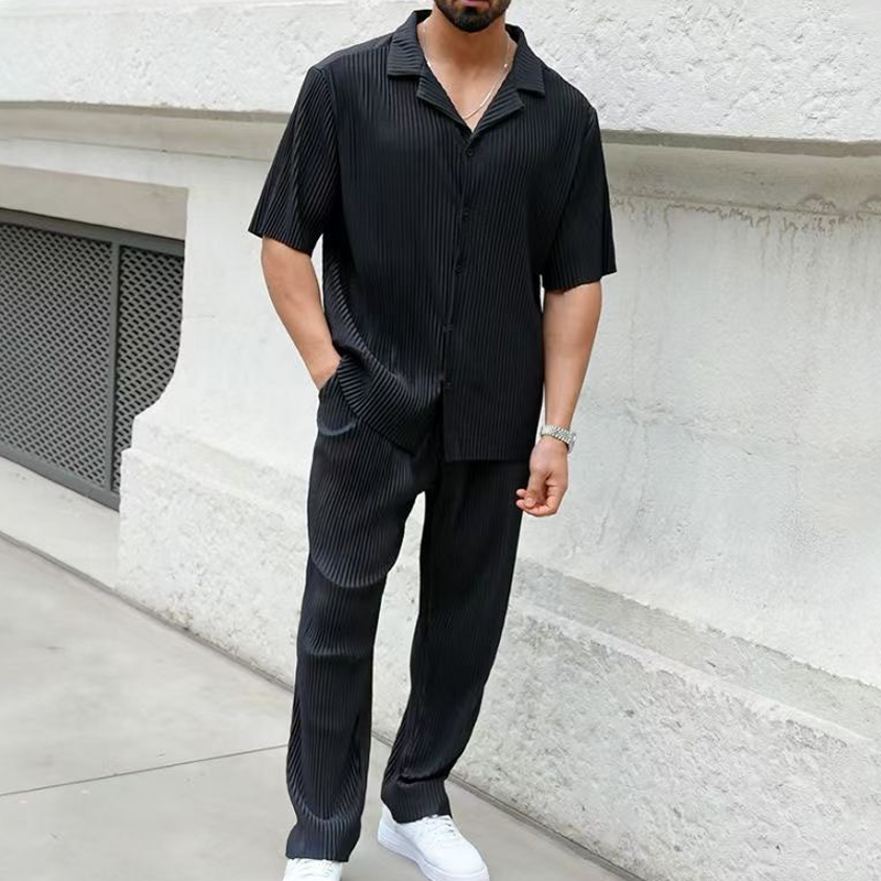Herren modisches, lässiges zweiteiliges Sport-Set: Kurzarmhemd und Hose