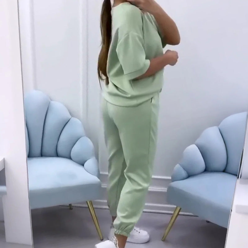⏳Zeitlich begrenztes Angebot⏰ Damen Casual Top & Hose in Uni-Farben