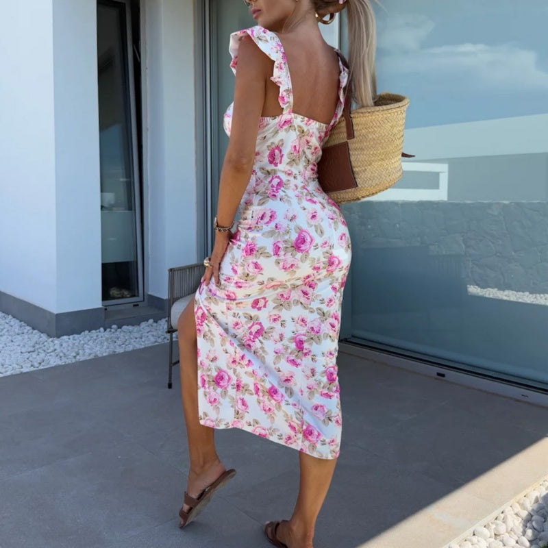 Elegantes Kleid mit Blumenmuster und Seitenschlitz für Damen