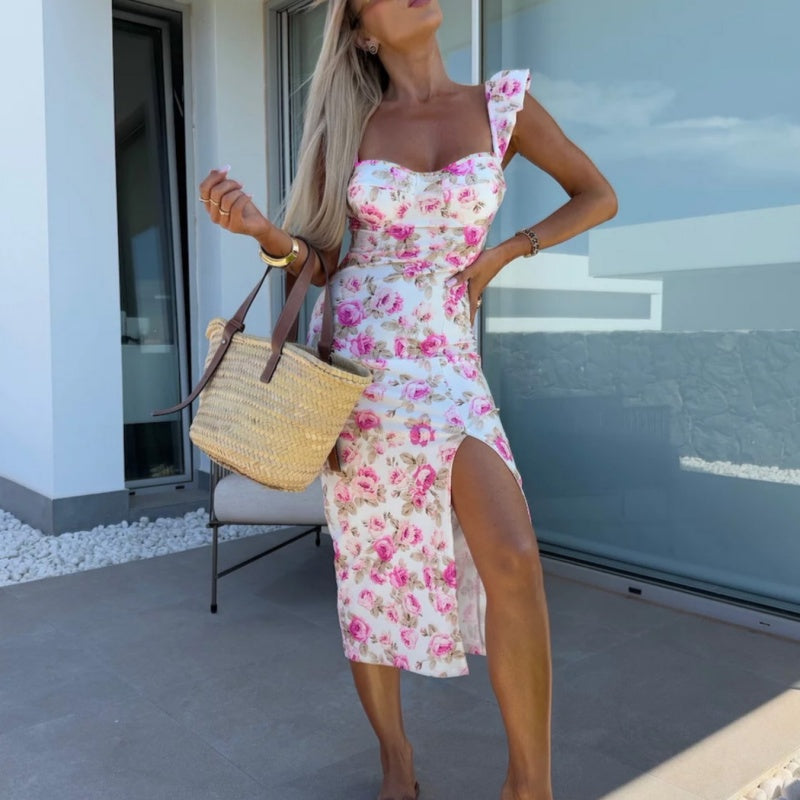 Elegantes Kleid mit Blumenmuster und Seitenschlitz für Damen
