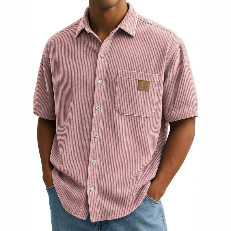 Kurzarm-Button-Down-Hemden mit Vintage-Revers für Herren