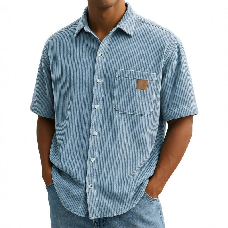 Kurzarm-Button-Down-Hemden mit Vintage-Revers für Herren