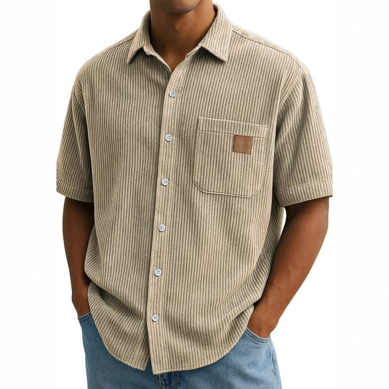 Kurzarm-Button-Down-Hemden mit Vintage-Revers für Herren