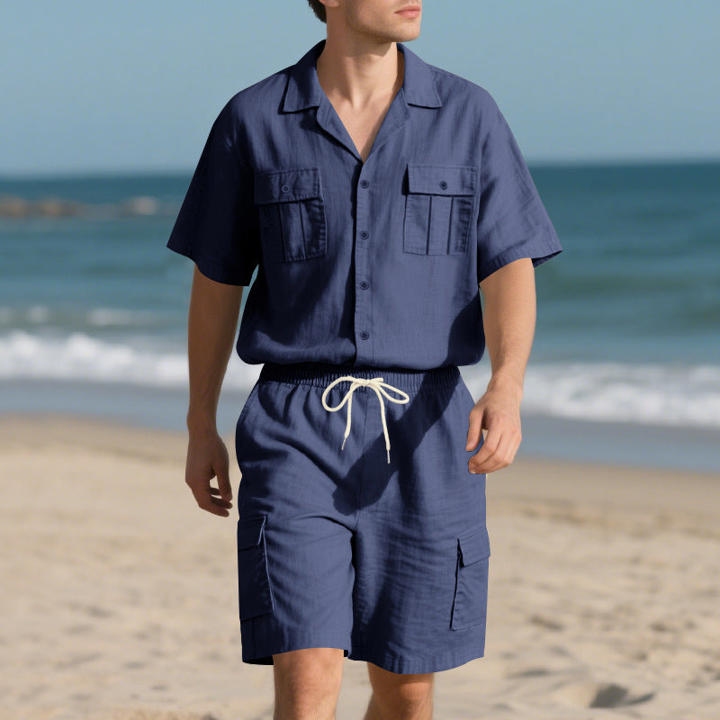 Trendiges kurzärmeliges Hemd und Shorts für Herren, zweiteiliges Set