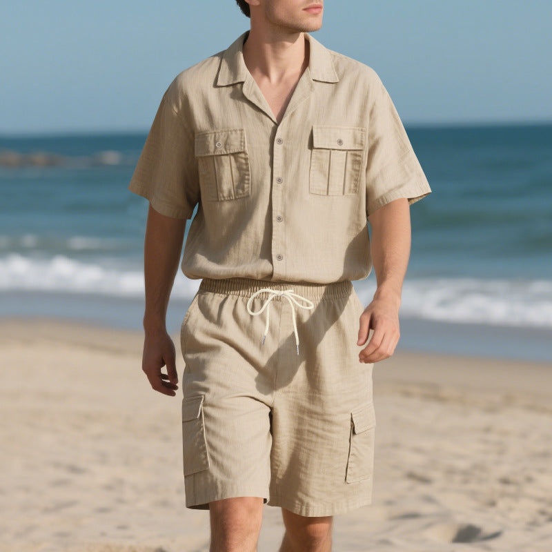 Trendiges kurzärmeliges Hemd und Shorts für Herren, zweiteiliges Set