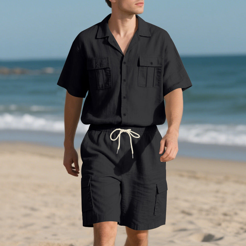 Trendiges kurzärmeliges Hemd und Shorts für Herren, zweiteiliges Set