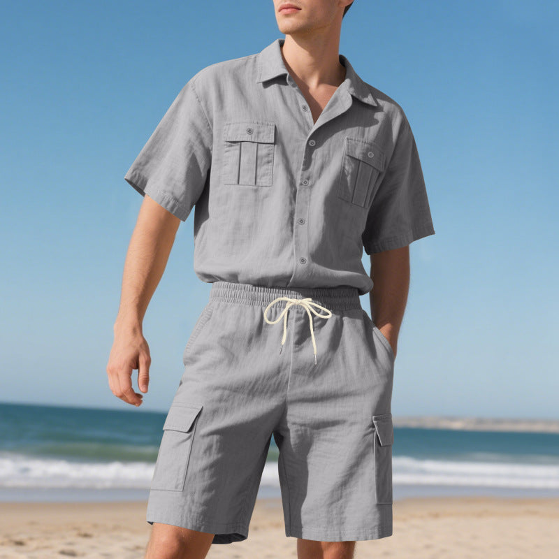 Trendiges kurzärmeliges Hemd und Shorts für Herren, zweiteiliges Set