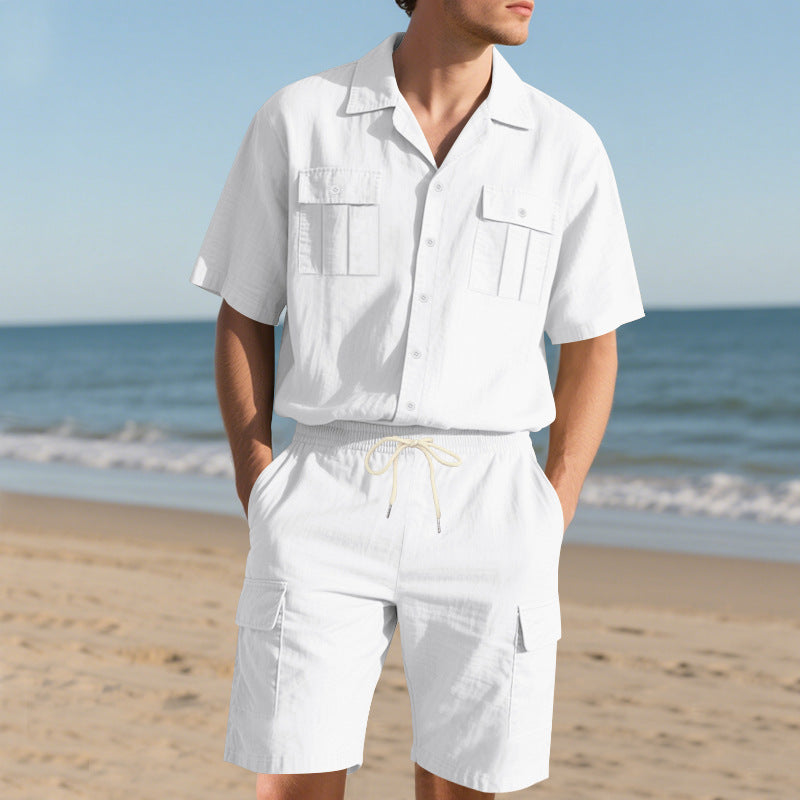 Trendiges kurzärmeliges Hemd und Shorts für Herren, zweiteiliges Set