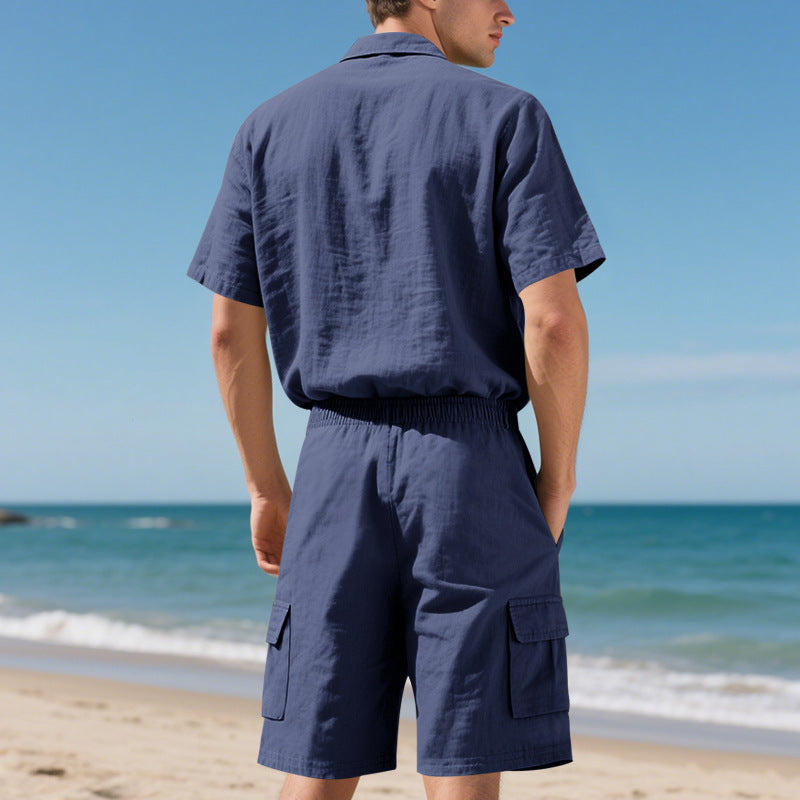 Trendiges kurzärmeliges Hemd und Shorts für Herren, zweiteiliges Set