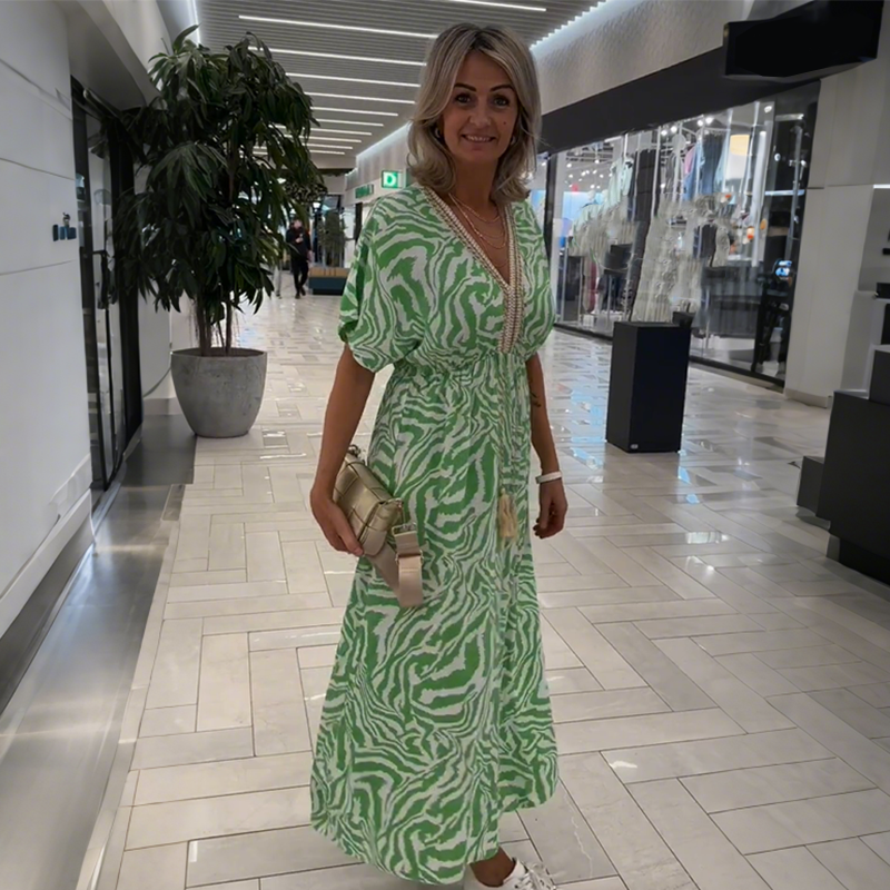 V-Ausschnitt-Kleid mit Print und lockerer Passform