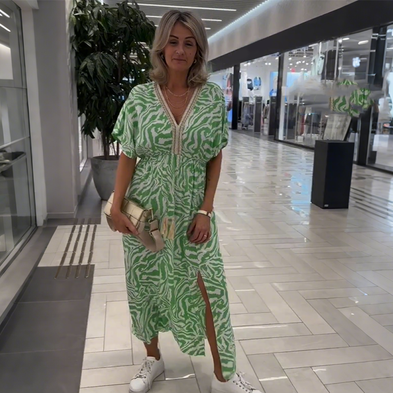 V-Ausschnitt-Kleid mit Print und lockerer Passform