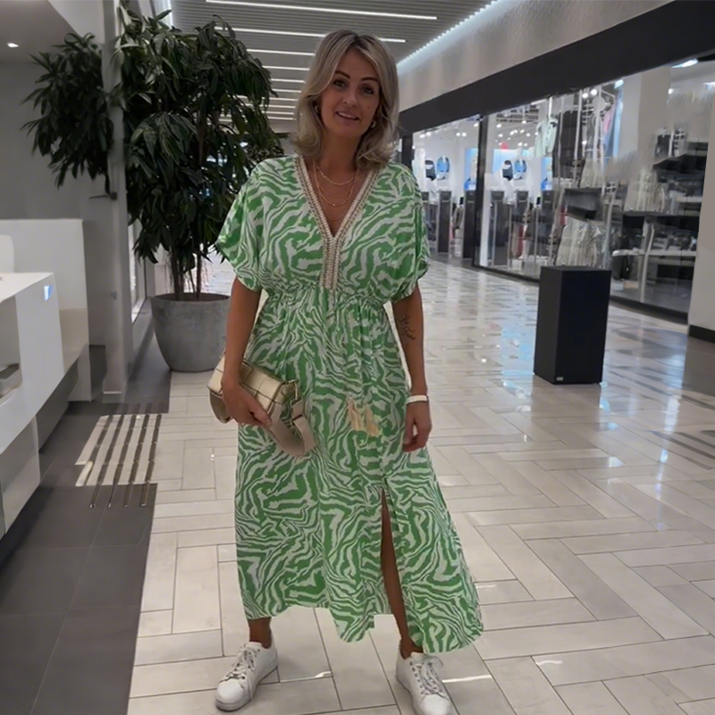 V-Ausschnitt-Kleid mit Print und lockerer Passform