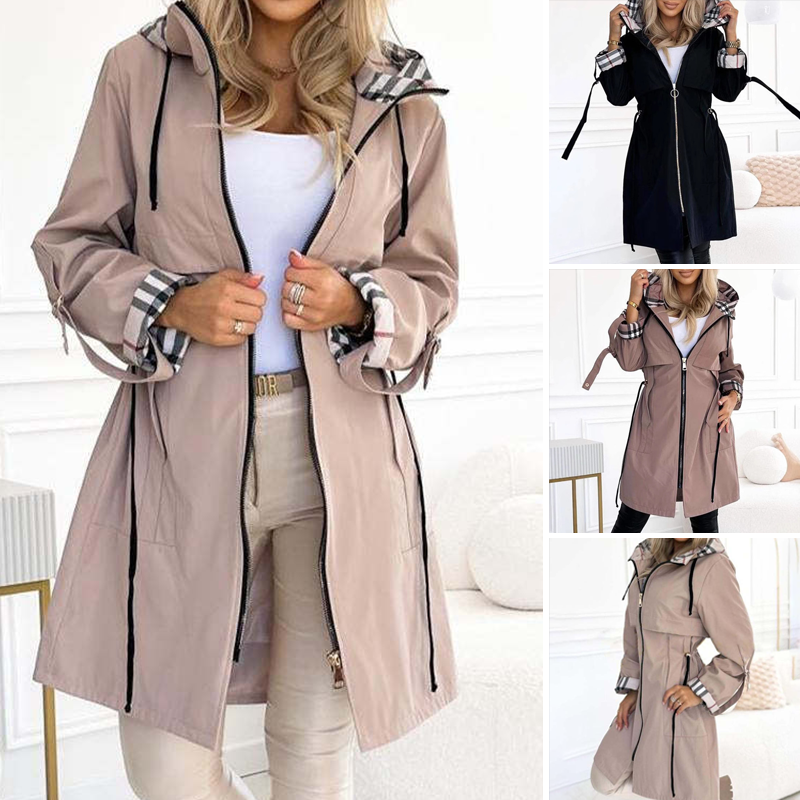 🔥Langer Hoodie mit Kordelzug in der Taille und Reißverschluss