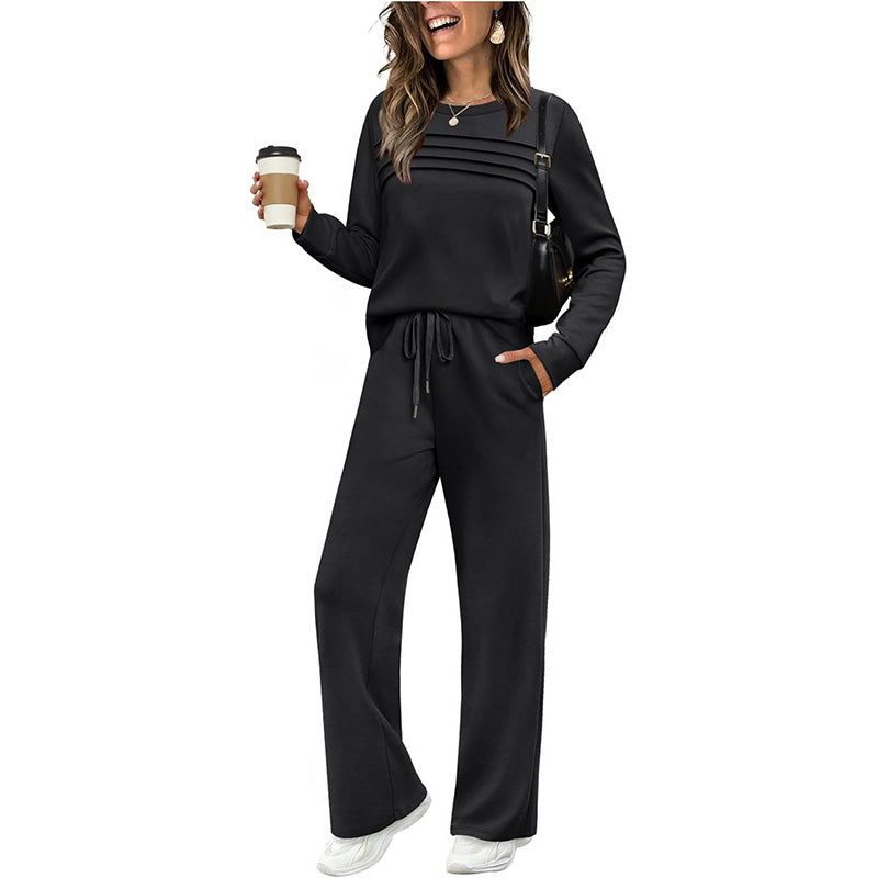 Set für Damen mit Rundhals-Top und Kordelzughose