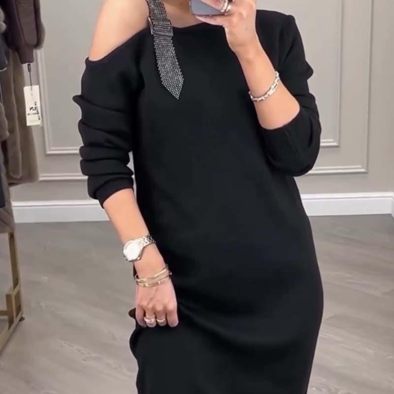 Langärmliges One-Shoulder-Midikleid für Damen