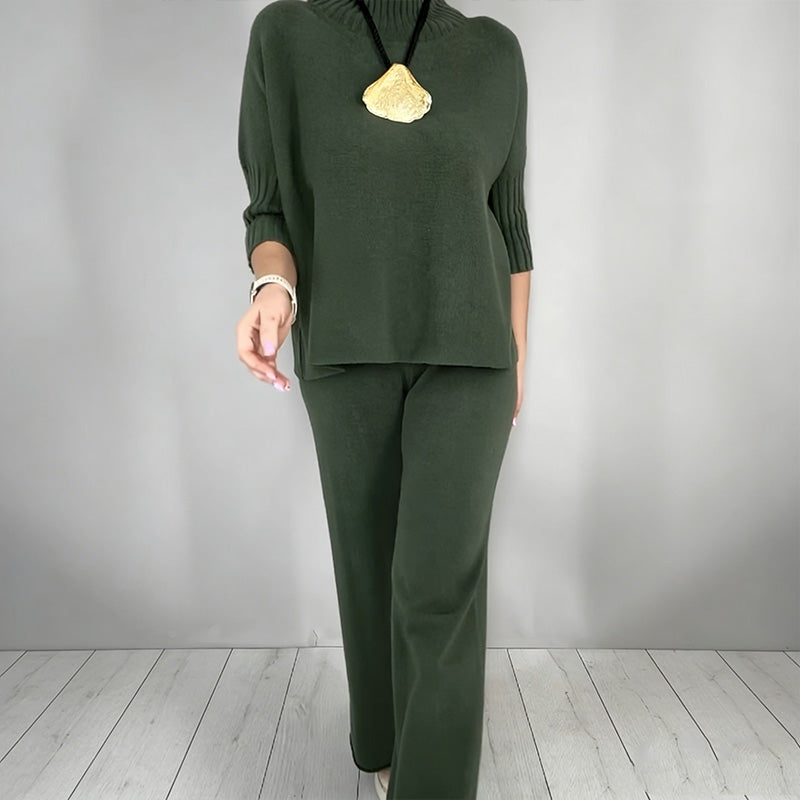 Damen-Set aus hochgeschlossenem Oberteil mit halben Ärmeln und Hose