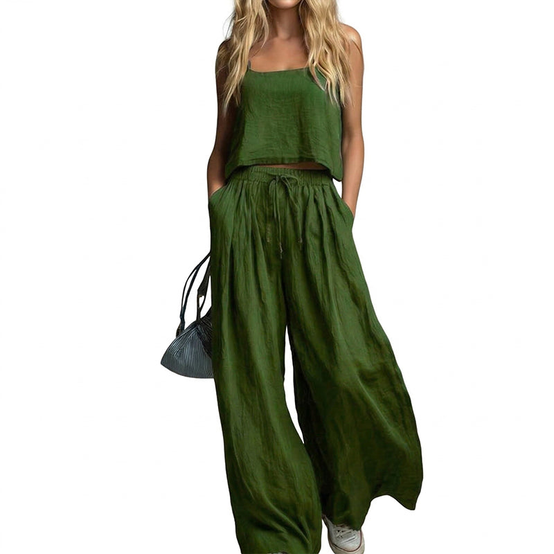 2-teiliges Set aus Crop-Top und Hose mit weitem Bein für Damen