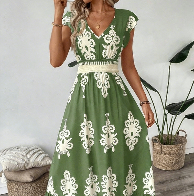 🌞 Neu für Frühling & Sommer👗 V-Ausschnitt Barock Maxi Kleid – hochwertige Taille, knitterfreier Stoff – perfekt für Urlaub & Alltag ✨🌿