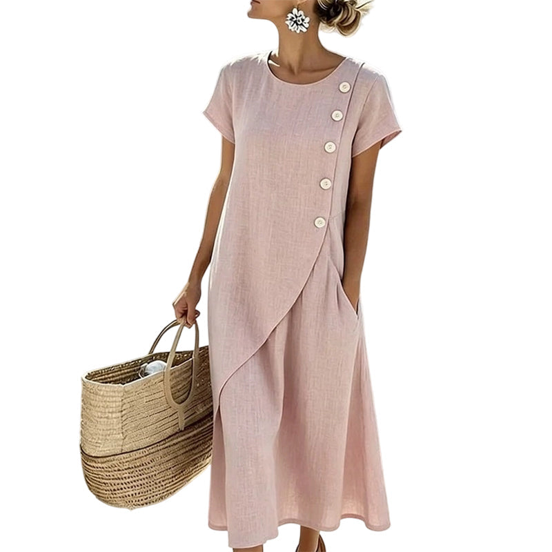 Elegantes, einfarbiges Sommerkleid mit Rundhalsausschnitt für Damen