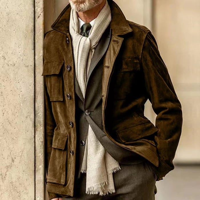Kurze Cargo-Jacke aus Wildleder mit mehreren Taschen für Herren