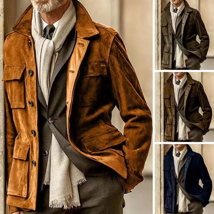 Kurze Cargo-Jacke aus Wildleder mit mehreren Taschen für Herren