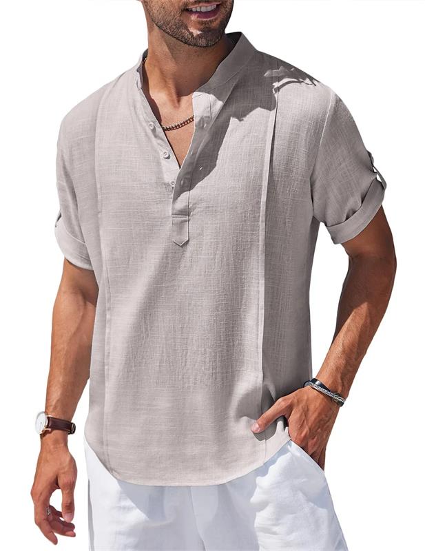 2023 Herren Kurzarm-Baumwolle Leinen Strand lässig T-Shirt