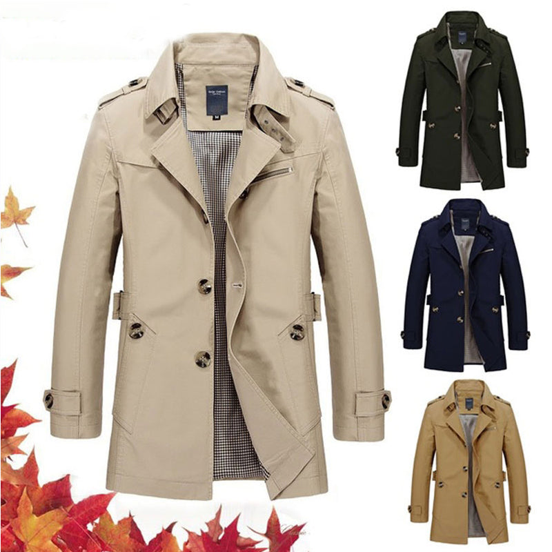 Kostenlose Lieferung - 2023Herren Business Windbreaker Lange Jacken aus reiner Baumwolle Herren Trenchcoats Casual
