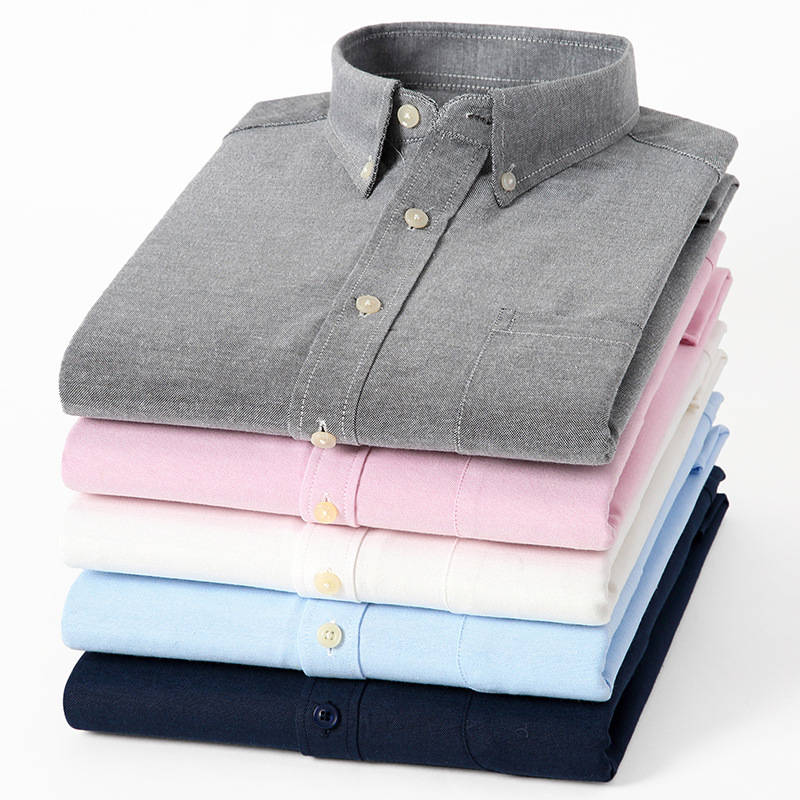 Herren Oxford Textil Reinfarbe Langarmhemd