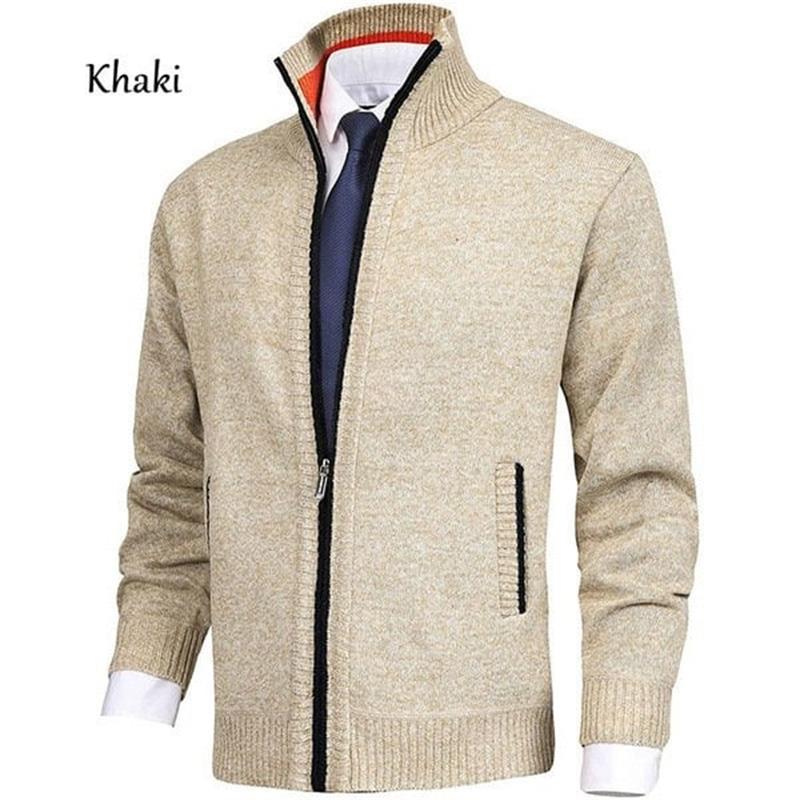 Solide Herrenfarbe Stehkragen Modische offene Strickjacke Cardigan