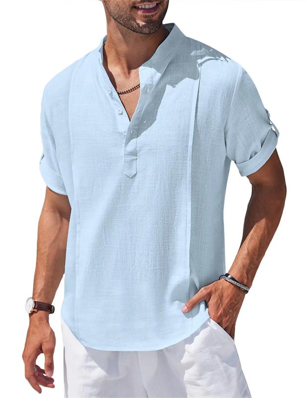 2023 Herren Kurzarm-Baumwolle Leinen Strand lässig T-Shirt