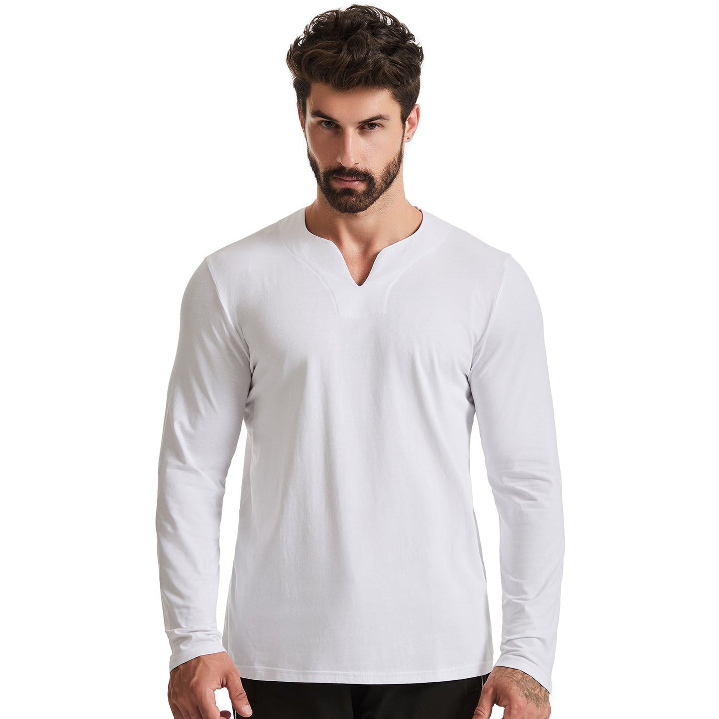 Lässiges T-Shirt mit langen Ärmeln und V-Ausschnitt für Männer