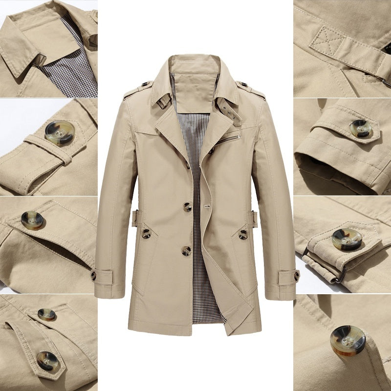 Kostenlose Lieferung - 2023Herren Business Windbreaker Lange Jacken aus reiner Baumwolle Herren Trenchcoats Casual